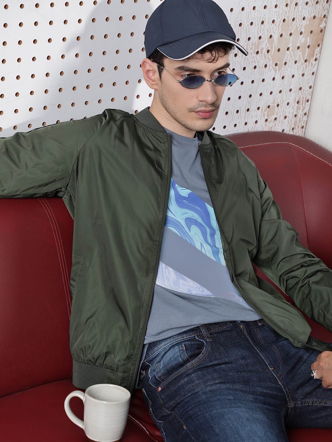 

Flying Machine Men Olive Green Solid Bomber