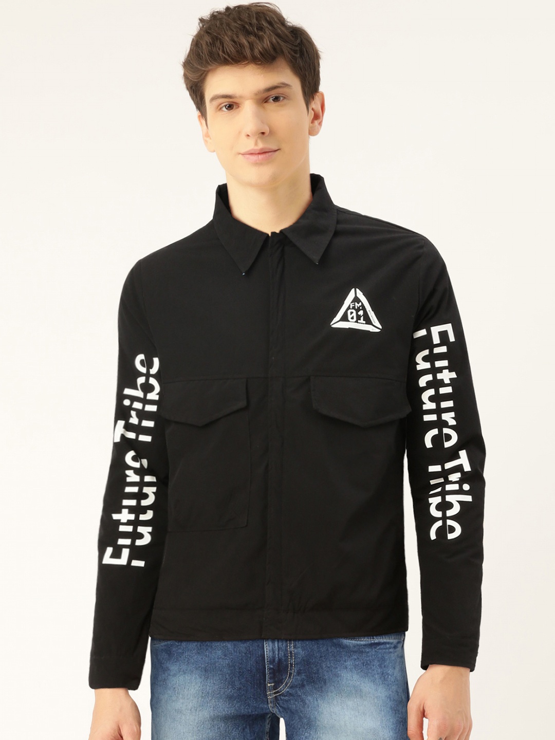 

Flying Machine Men Black & White Typography Printed Sporty Jacket