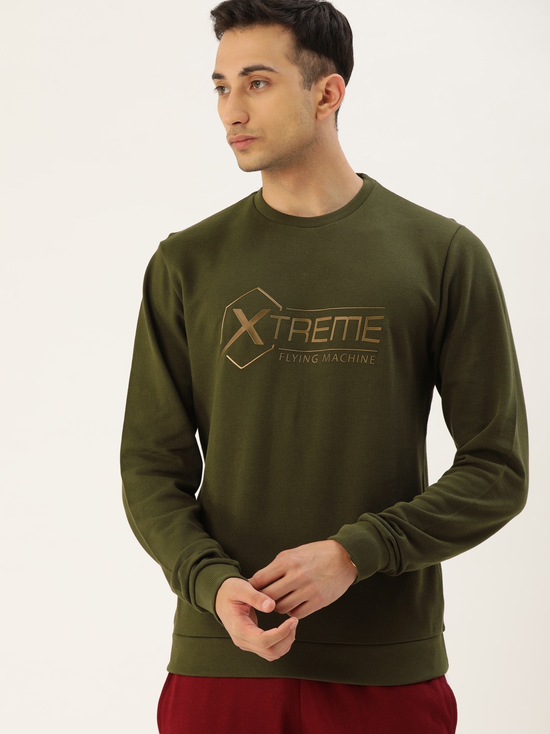 

Flying Machine Men Olive Green Brand Logo Printed Pullover Sweatshirt