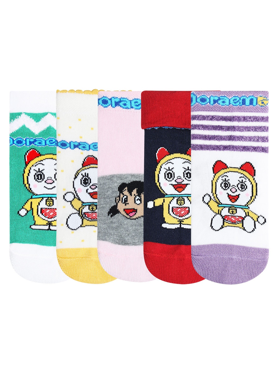 

Bonjour Boys Pack of 5 Assorted Doraemon Patterned Ankle Length Socks, Multi