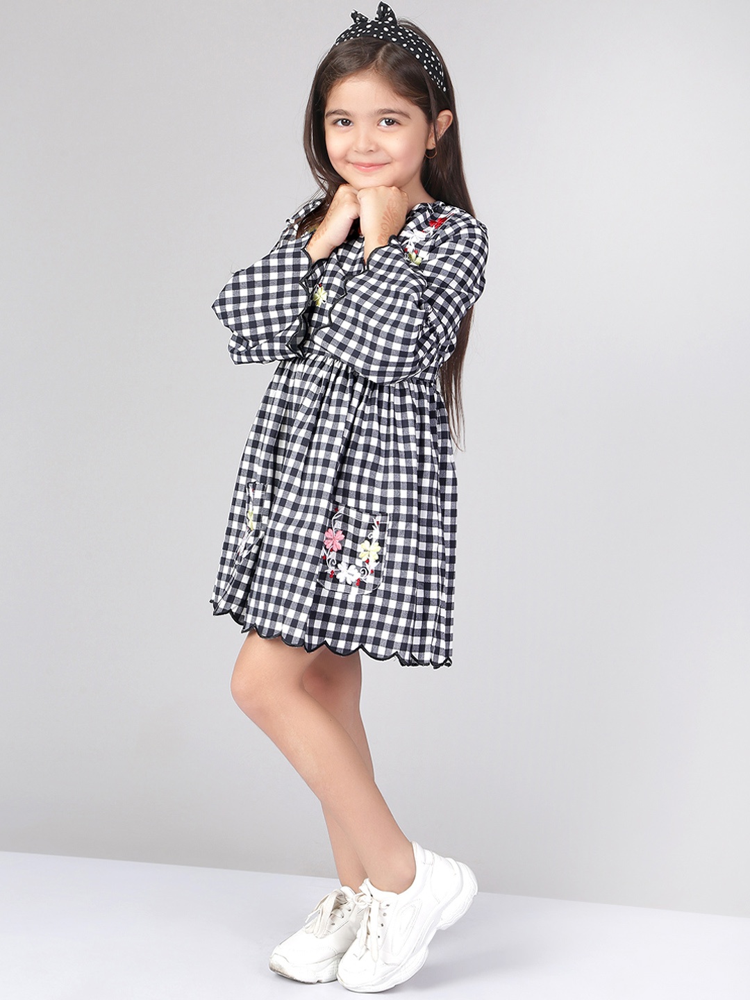 

Naughty Ninos Girls Grey Printed A-Line Dress