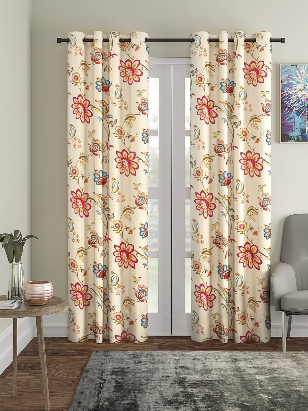 

Cortina Cream-Coloured & Red Set of 2 Digital Printed Door Curtains, Beige
