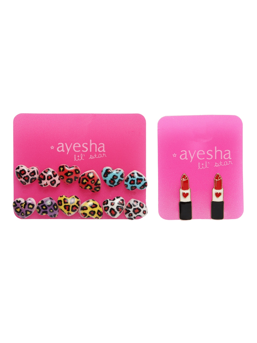 

lil'star Girls Multicolor Printed Heart Stud Earring Set, Multi