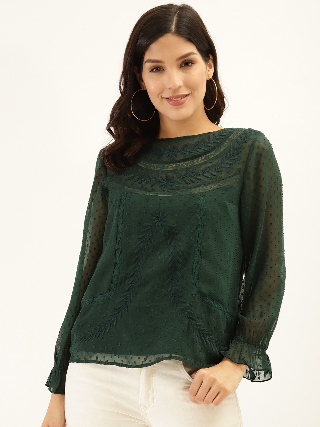 

Antheaa Women Green Floral Embroidered Top