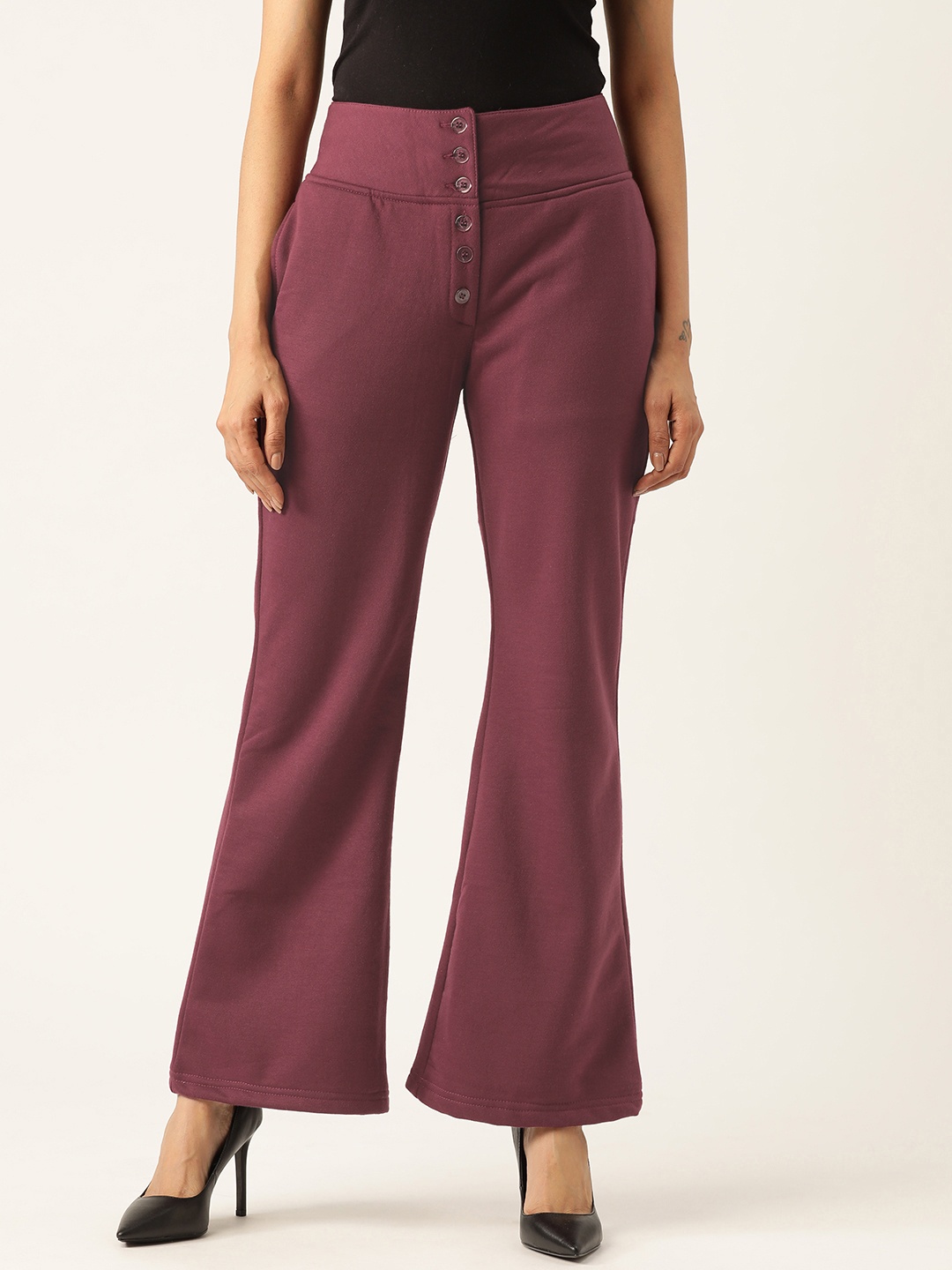 

Alsace Lorraine Paris Women Burgundy High-Rise Fleece Solid Bootcut Trousers