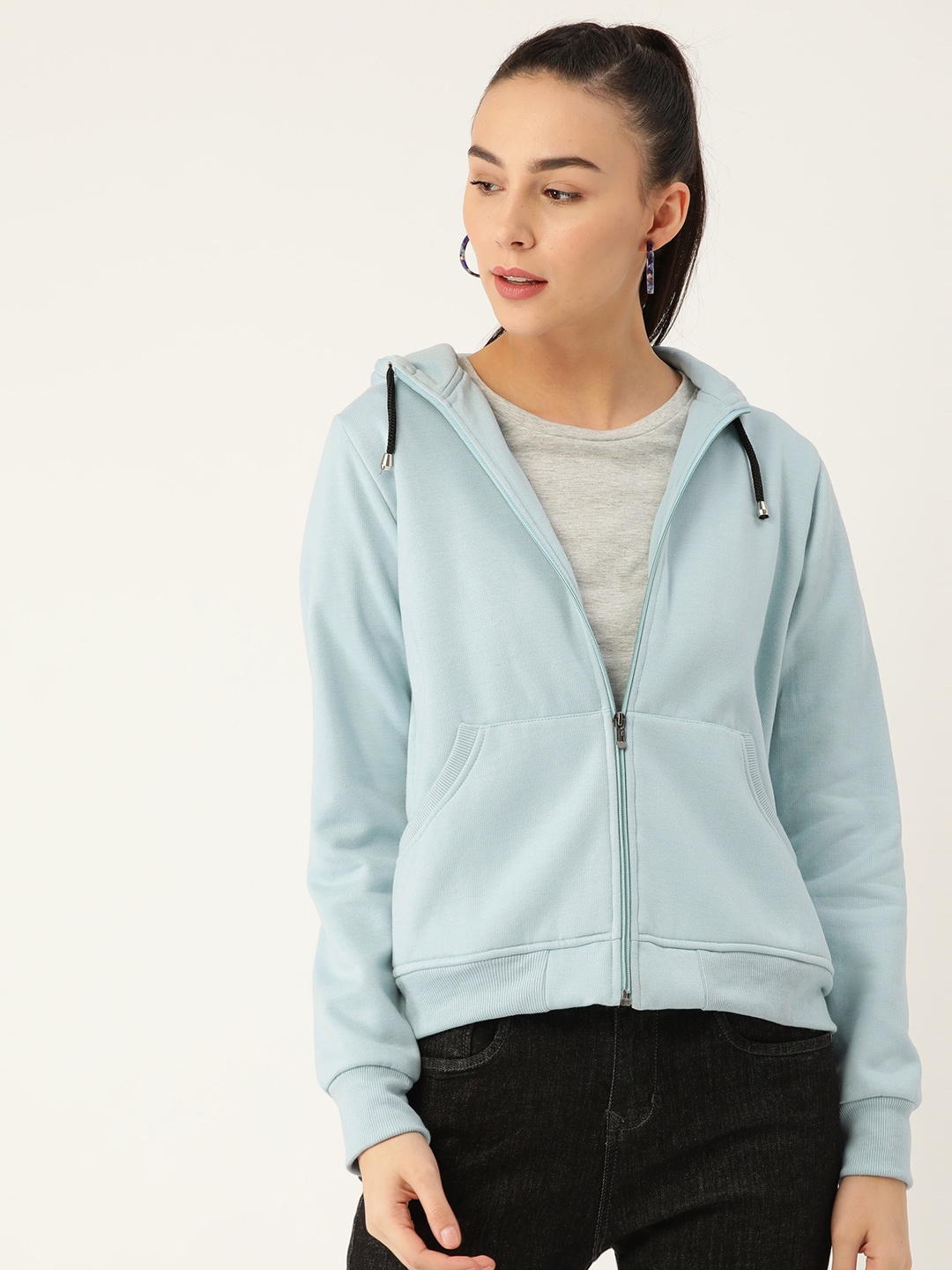 

Alsace Lorraine Paris Women Blue Solid Hooded Sweatshirt