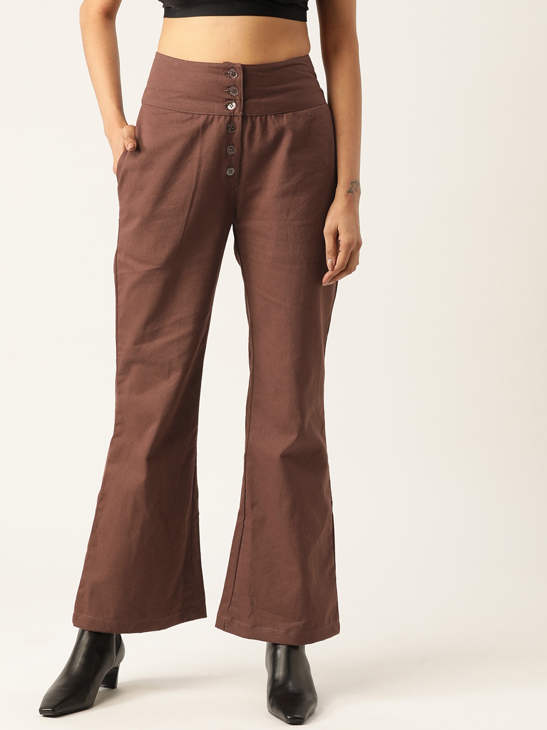 

Alsace Lorraine Paris Women Brown High-Rise Flared Solid Bootcut Trousers