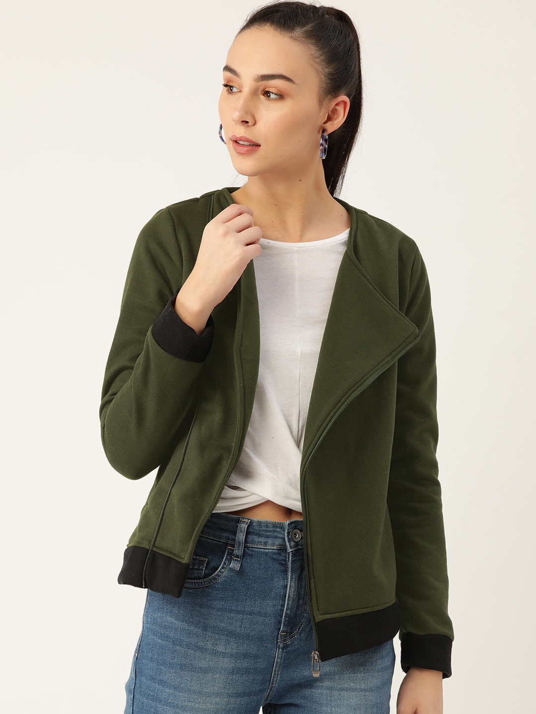 

Alsace Lorraine Paris Women Olive Green Solid Sweatshirt