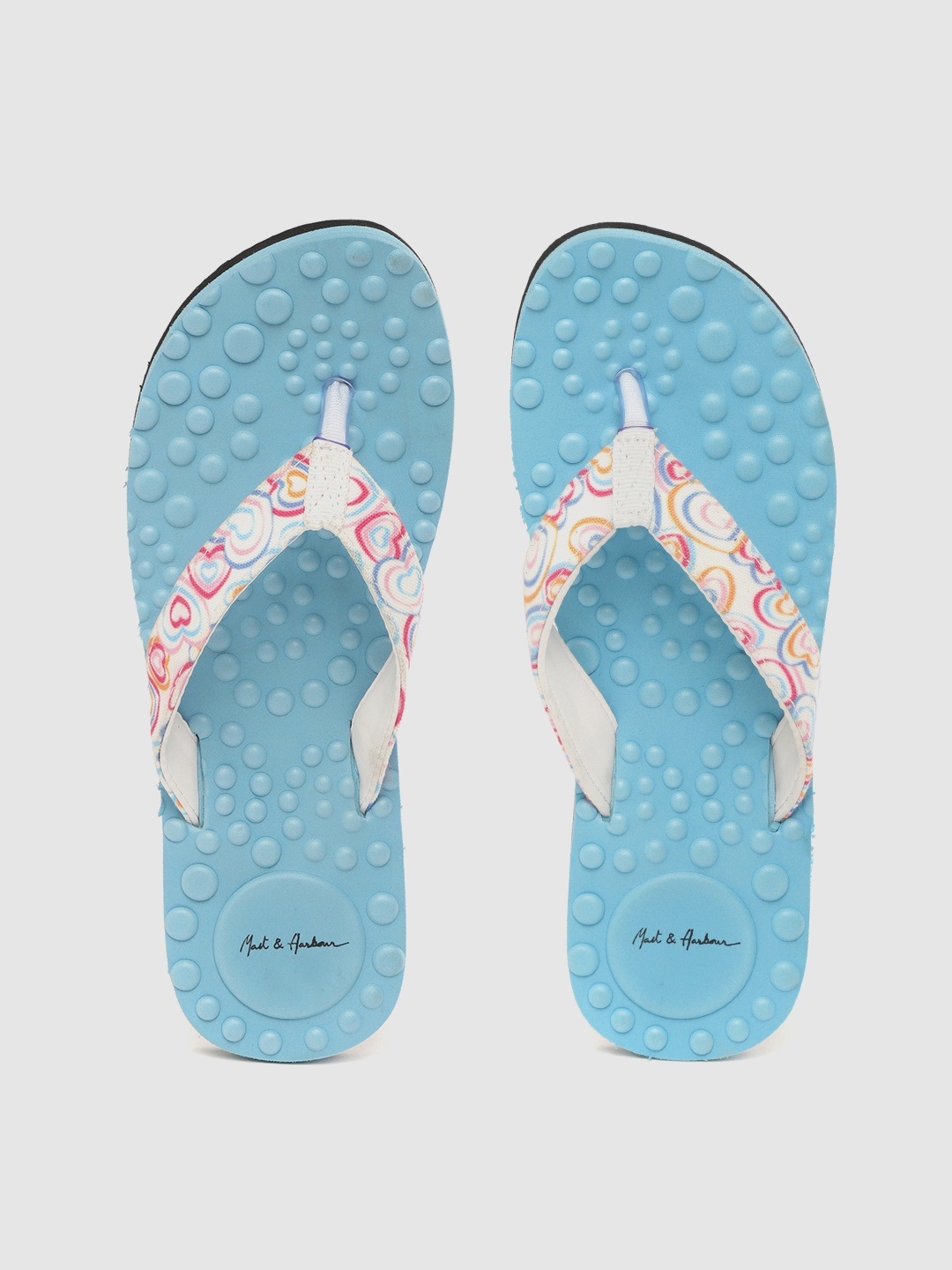 

Mast & Harbour Women White & Blue Heart Print Thong Flip-Flops