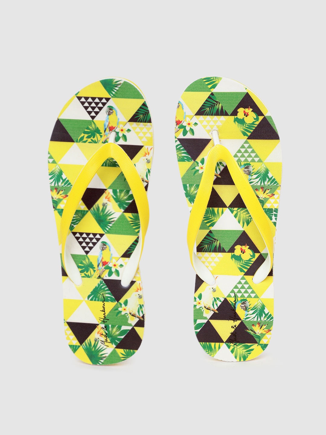 

Mast & Harbour Women Yellow & Green Printed Thong Flip-Flops