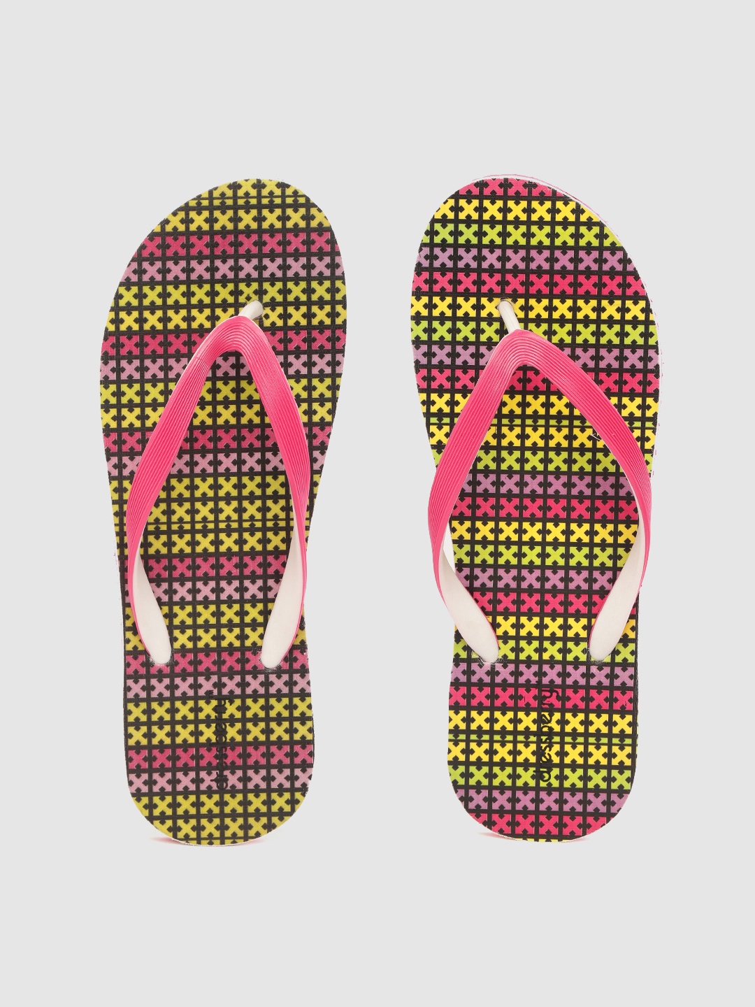 

DressBerry Women Pink & Yellow Printed Thong Flip-Flops