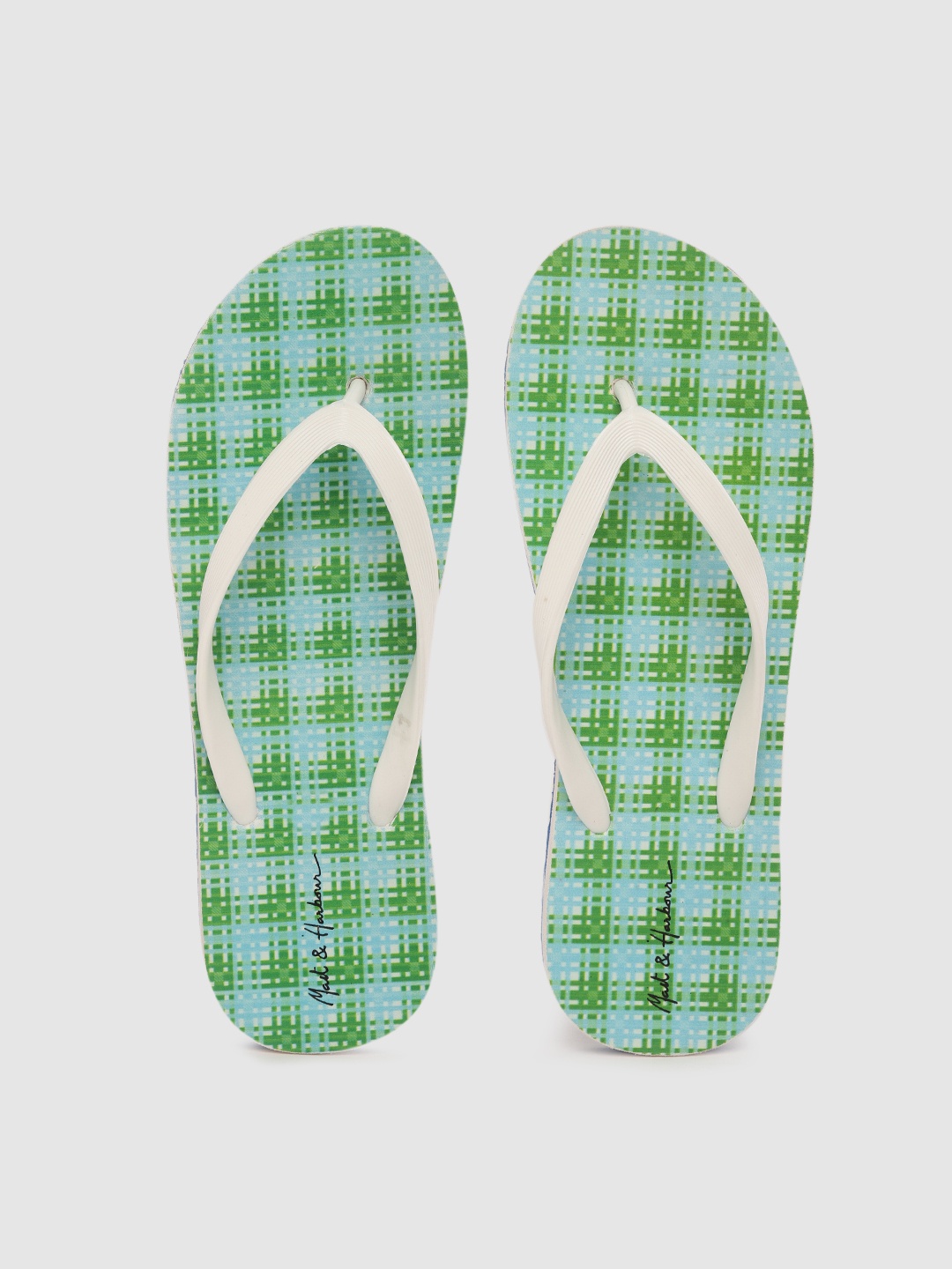 

Mast & Harbour Women White & Green Checked Thong Flip-Flops
