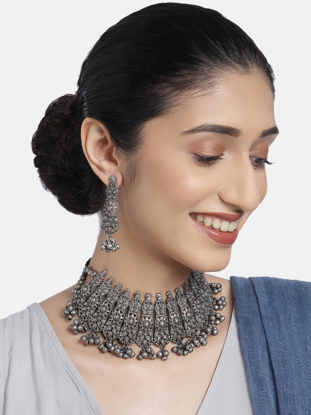 

justpeachy Women Oxidised Silver-Plated Jewellery Set