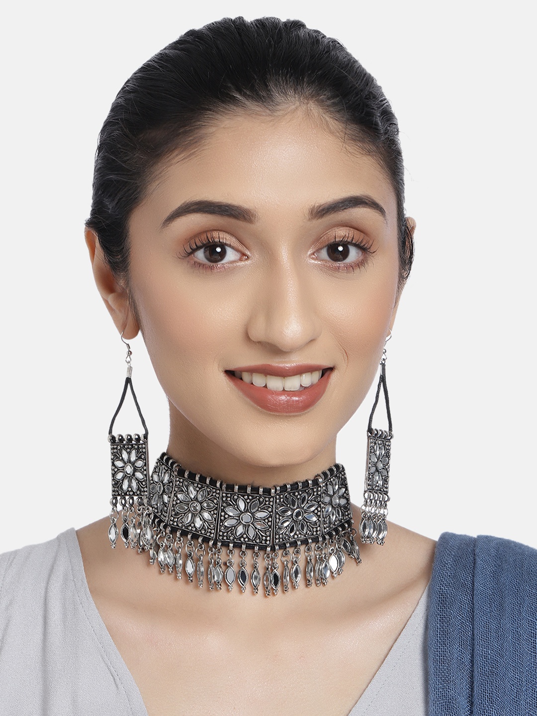 

justpeachy Women Oxidised Silver-Plated Jewellery Set
