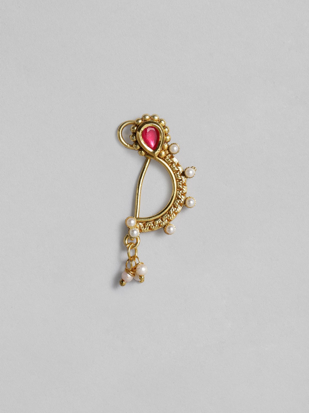 

justpeachy Women Red Gold-Plated Stone Studded Clip-On Nose Pin