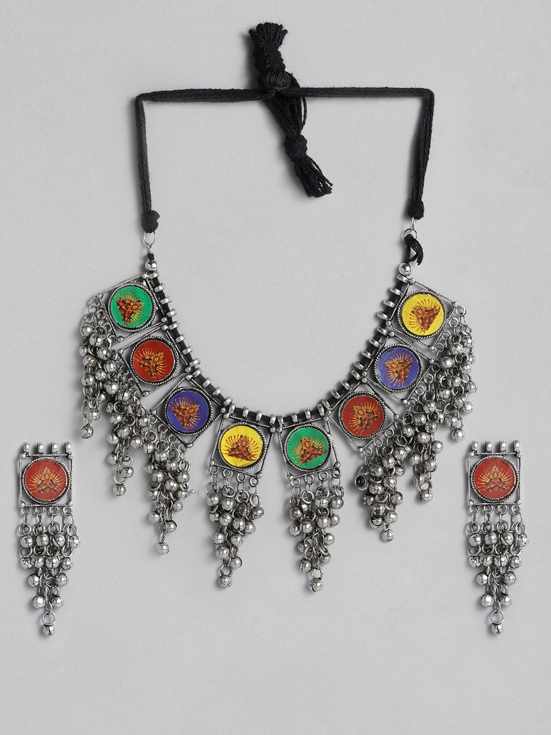 

justpeachy Oxidised Silver-Plated Temple Jewellery Set