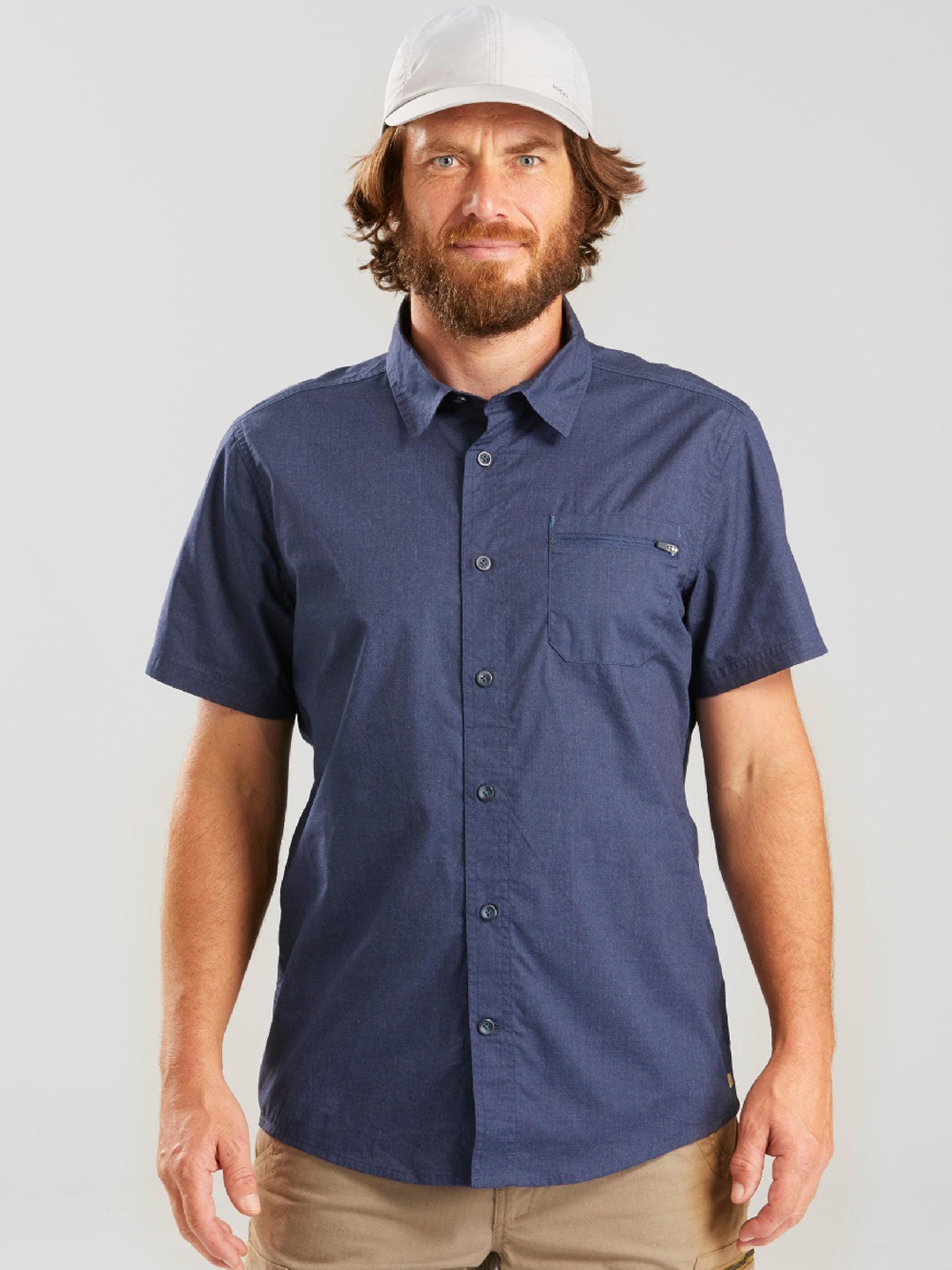 

FORCLAZ By Decathlon Men Navy Blue Half Sleeve Hiking and Trekking Shirt