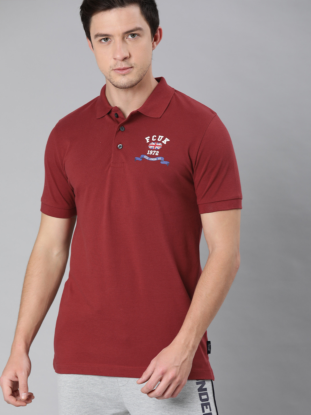 

French Connection Men Maroon Solid Polo Collar T-shirt