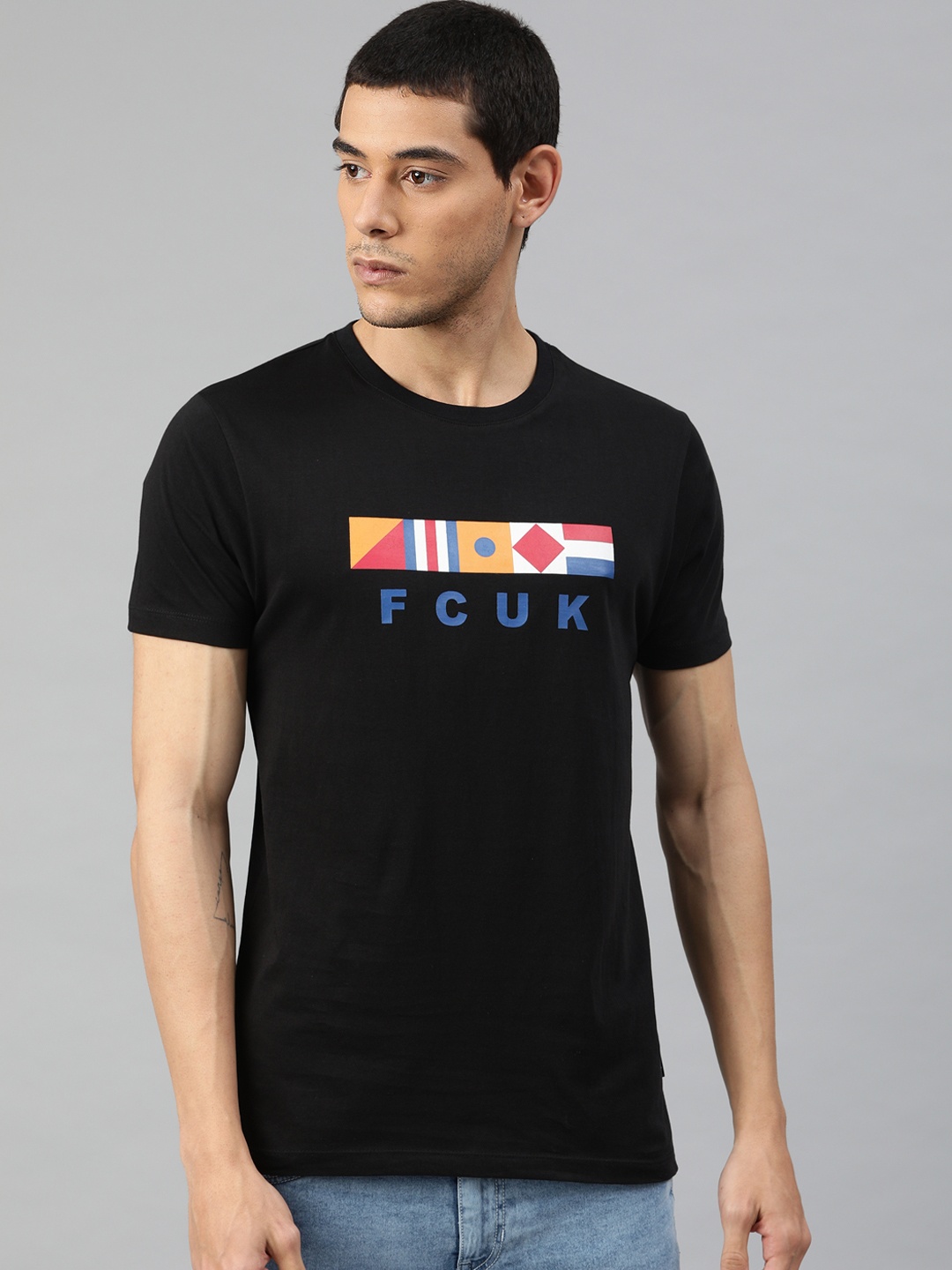 

French Connection Men Black Printed Round Neck T-shirt