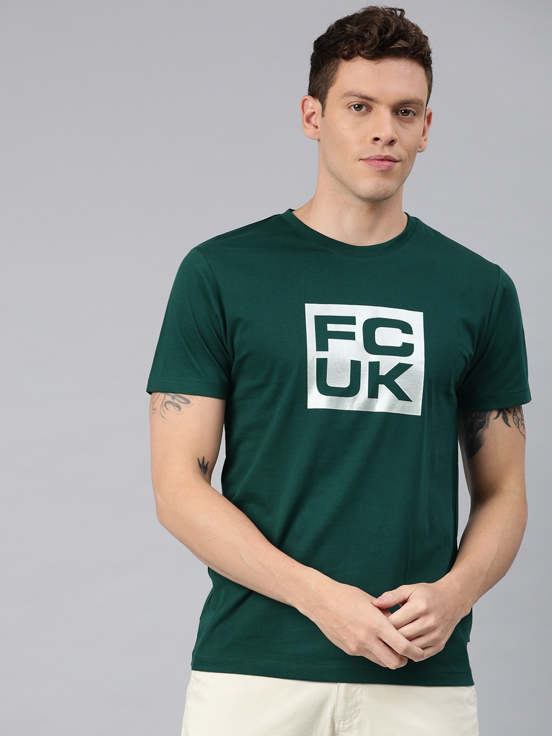 

French Connection Men Green Printed Round Neck T-shirt