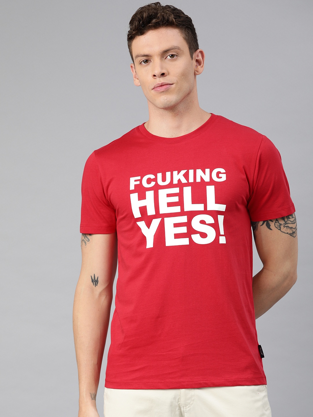 

French Connection Men Red Printed Round Neck T-shirt