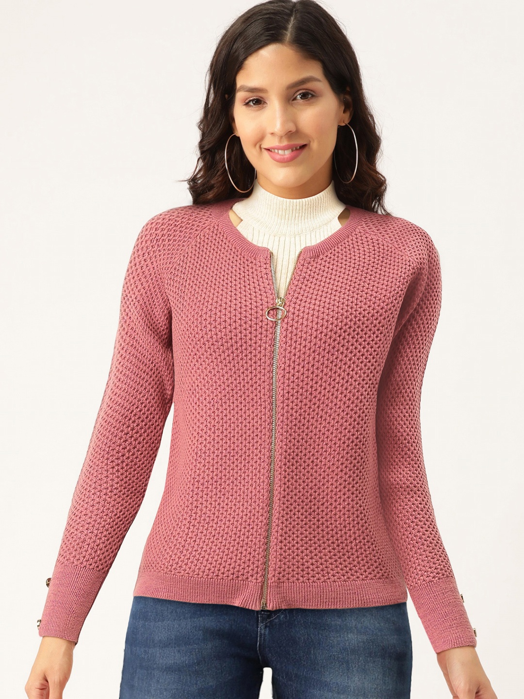 

Madame Women Pink Self Design Cardigan