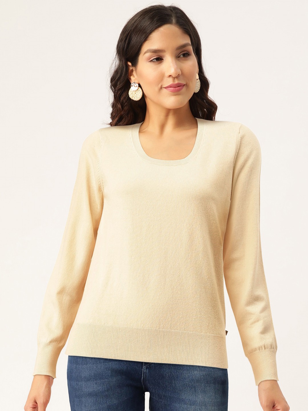 

Madame Women Beige Solid Pullover Sweater