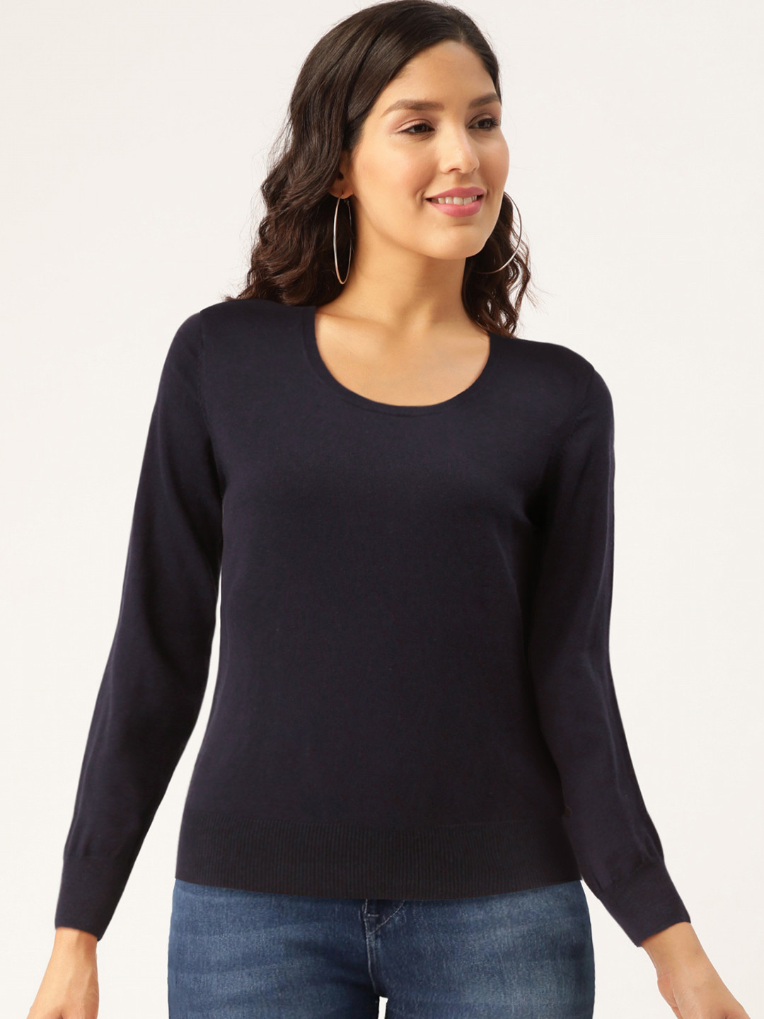 

Madame Women Navy Blue Solid Pullover Sweater