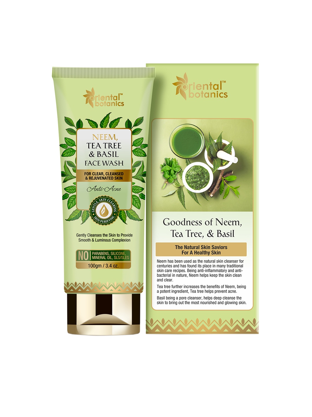 

Oriental Botanics Neem Tea Tree & Basil Anti Acne Face Wash 100ml, Green