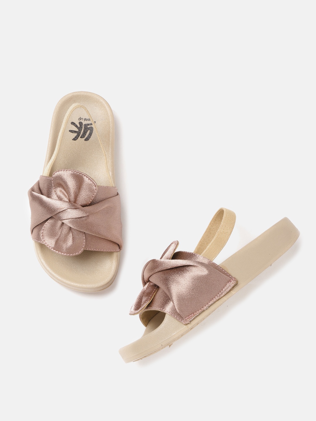 

YK Girls Mauve Solid Open Toe Flats with Bow Detail