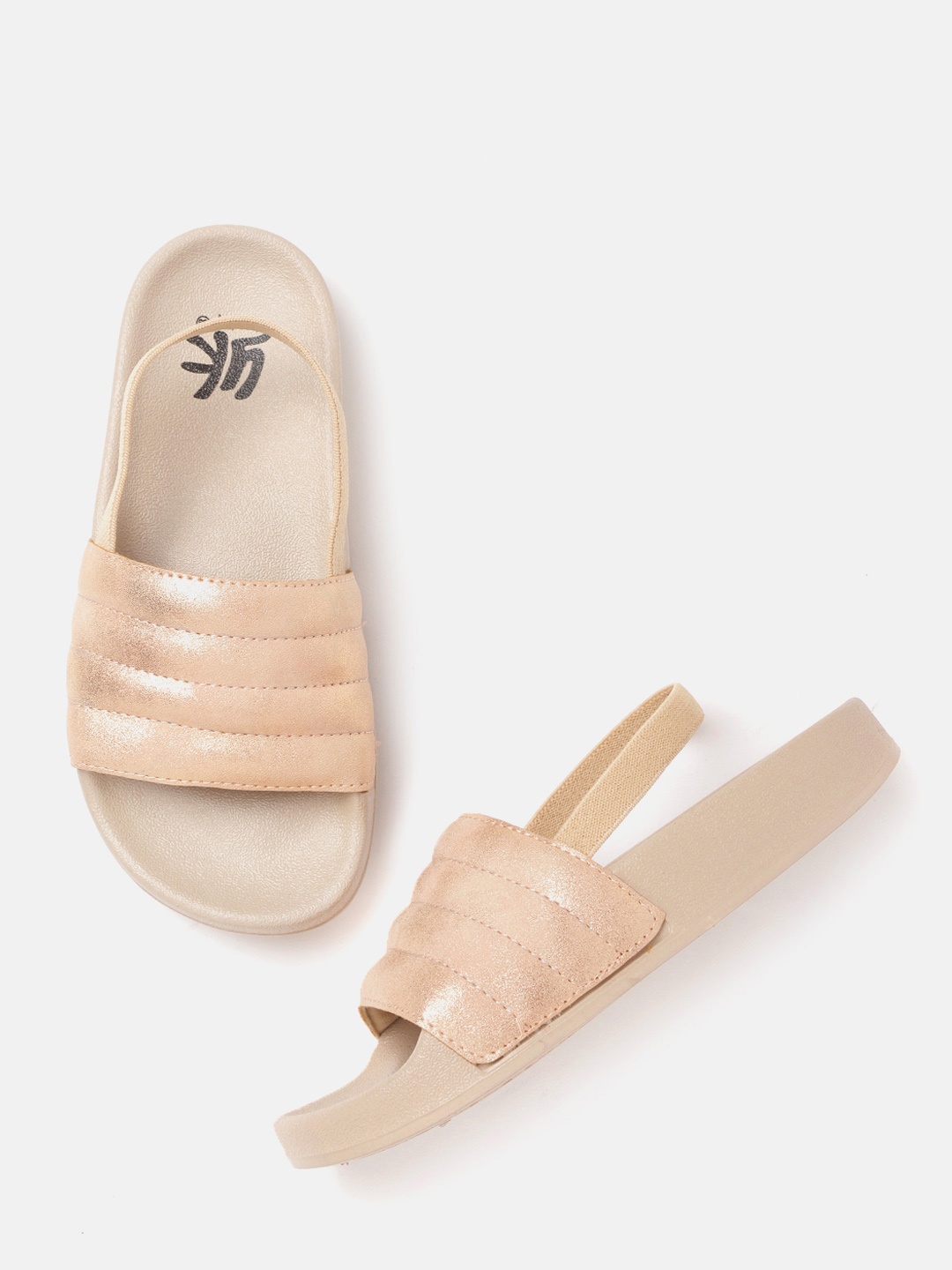 

YK Girls Rose Gold-Toned Quilted Open Toe Flats with Sheen Effect