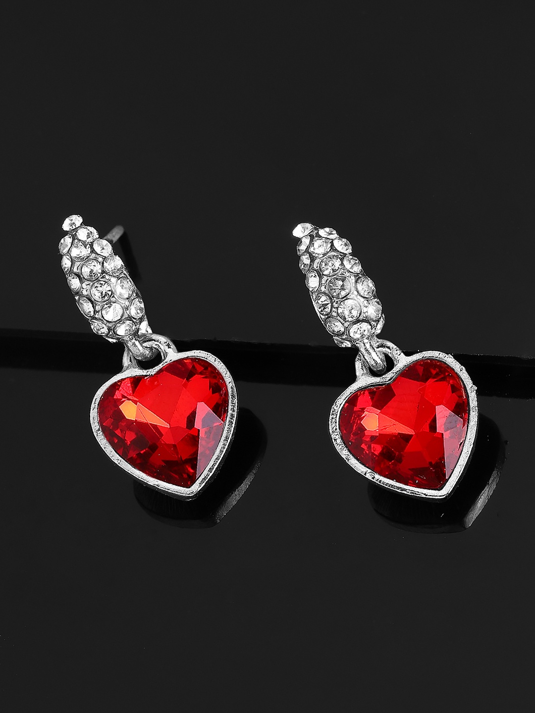 

TOKYO TALKIES X rubans FASHION ACCESSORIES Silver-Plated & Red Heart Shaped Drop Earrings
