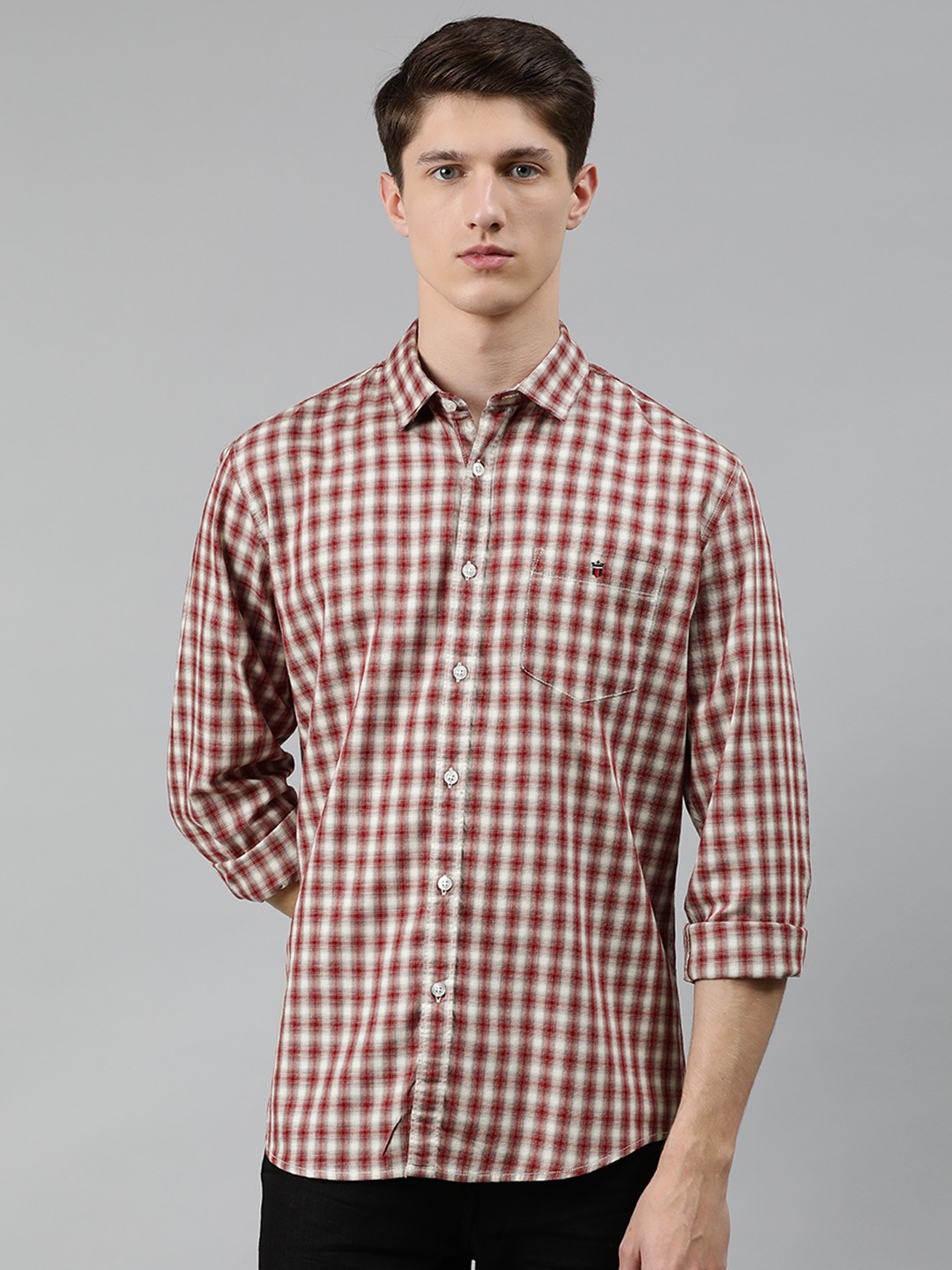 

Louis Philippe Jeans Men Red & White Slim Fit Checked Casual Shirt