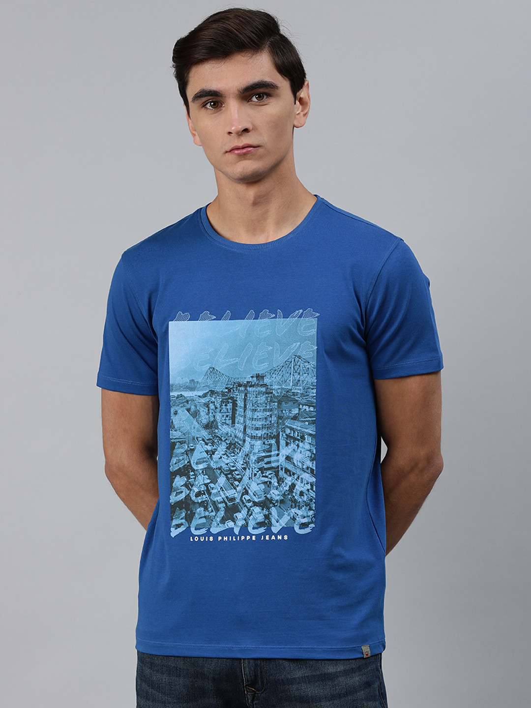 

Louis Philippe Jeans Men Blue Printed Round Neck T-shirt