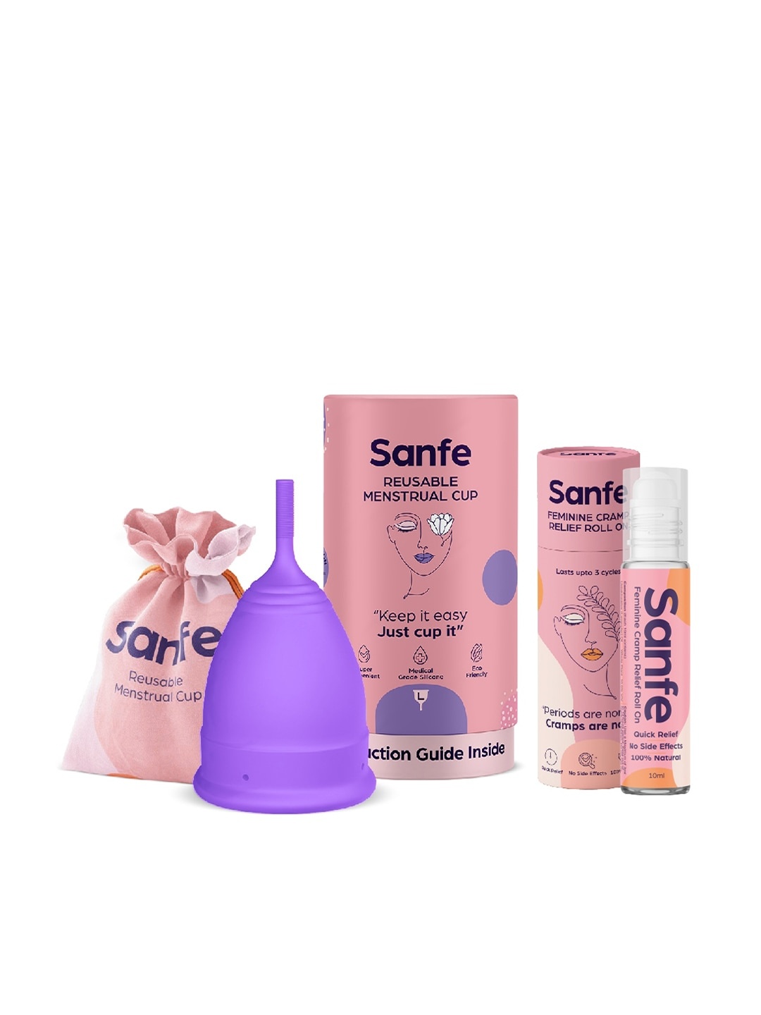 

Sanfe Menstrual Cups Large & Feminine Cramp Relief Roll On - 10 ml, Purple