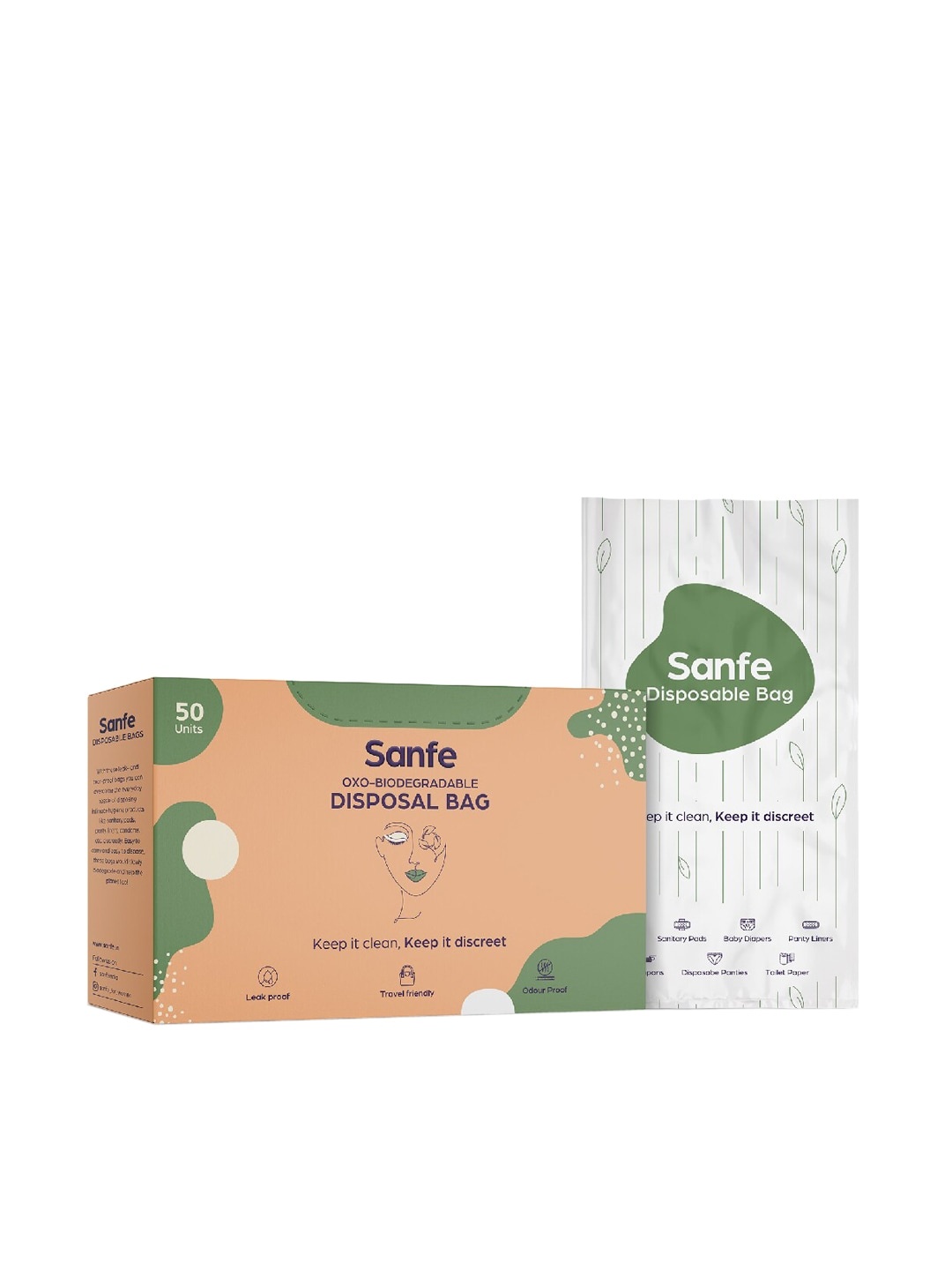 

Sanfe Set of 100 Leak-proof & No Smell Oxo-biodegradable Sanitary Pads Disposal Bag, Beige