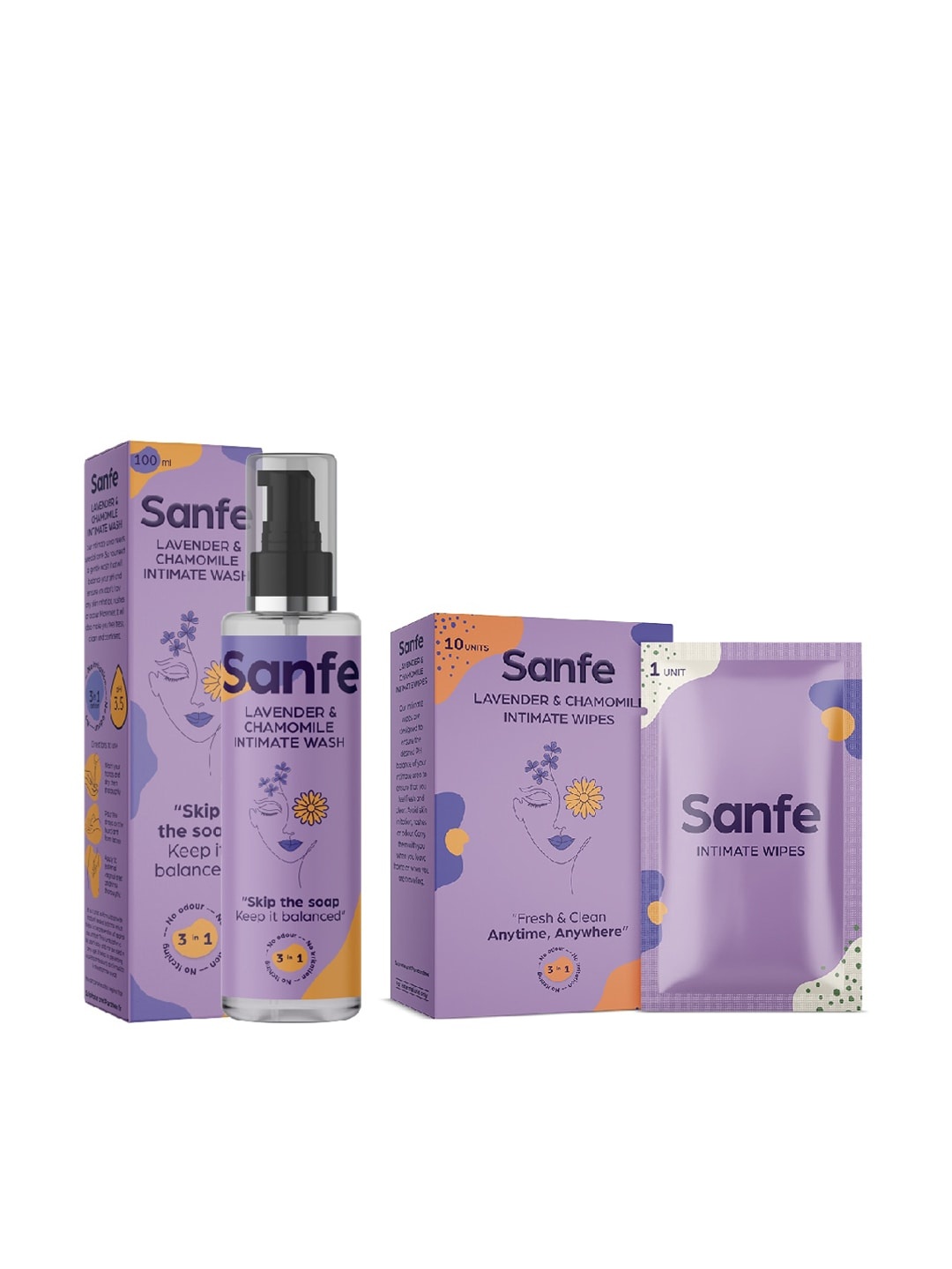 

Sanfe Lavender Intimate Wash - 100 ml & Intimate Wipes - 20