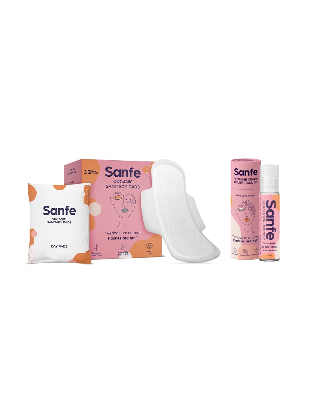 

Sanfe Sanitary Day Pads - 12 & Cramp Relief Roll On - 10 ml, Peach