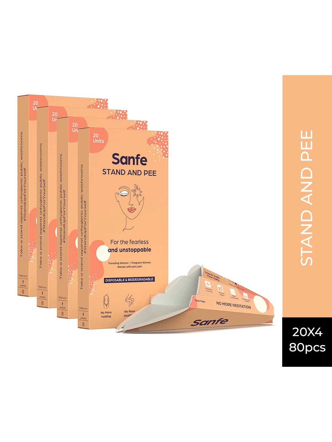 

Sanfe Women Set Of 4 80 Pcs Stand and Pee Bio-Degradable Urination Funnels, Na