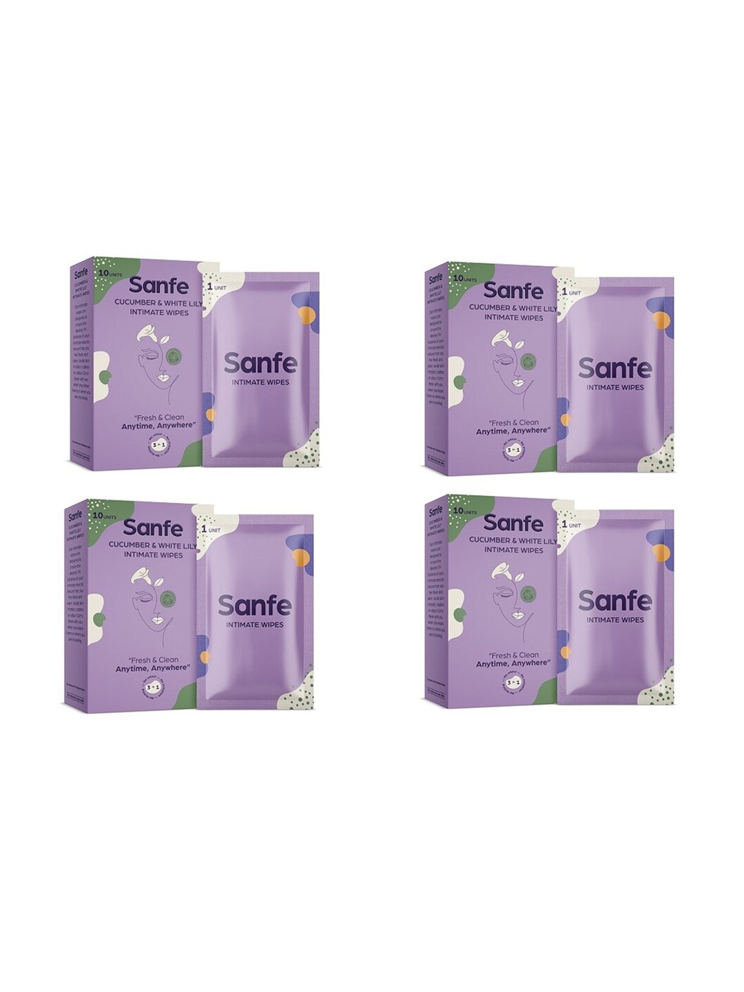 

Sanfe Set of 40 Cucumber & White Lily Natural Intimate Wipes, Purple