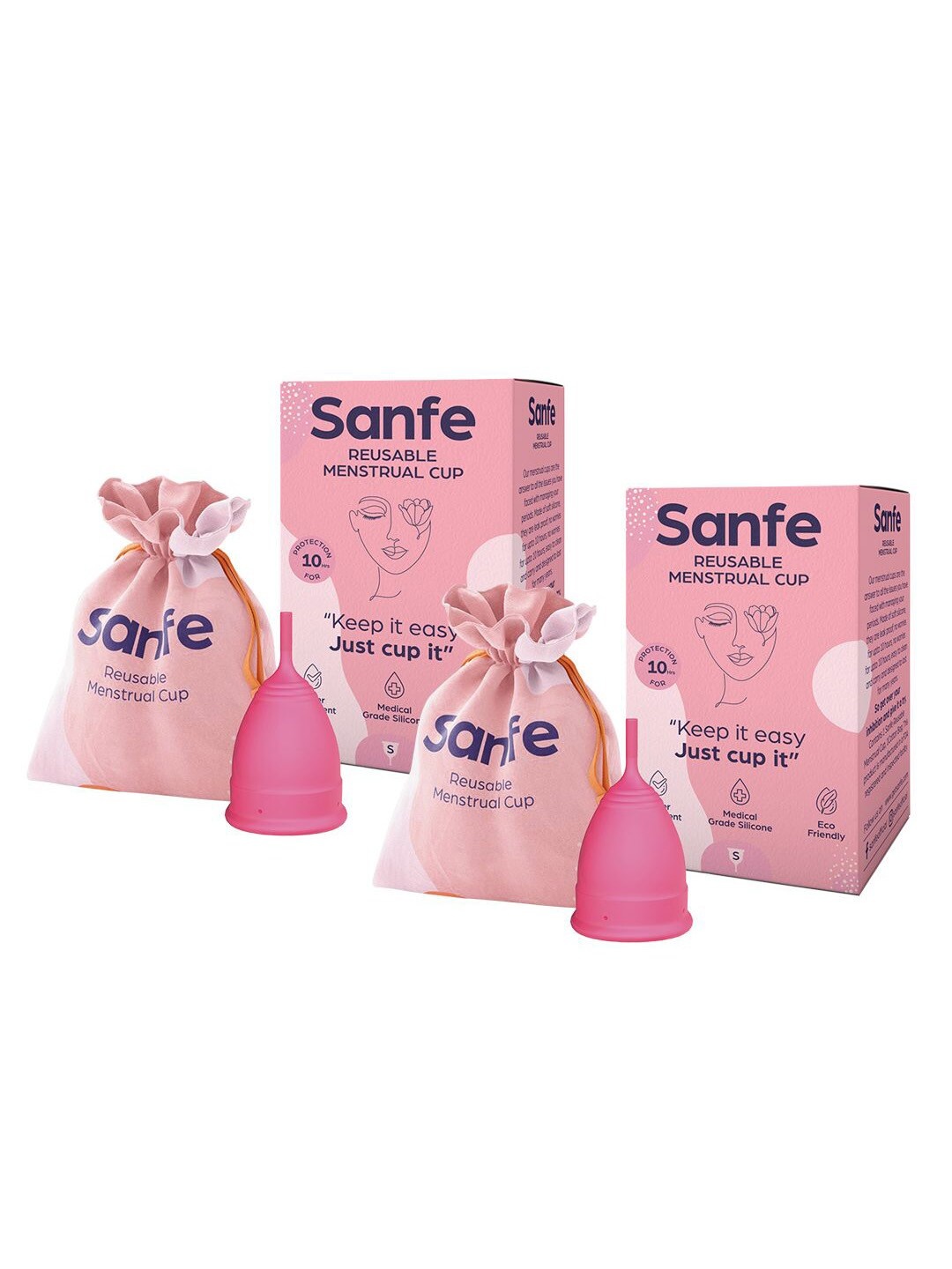 

Sanfe Set Of 2 No Rashes Leakage Or Odor Reusable Small Menstrual Cups, Pink