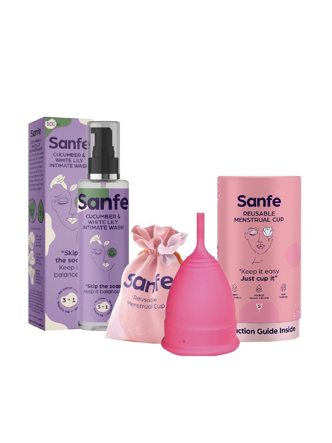 

Sanfe Worry Free Set - Small Menstrual Cup & Intimate Wash, Pink