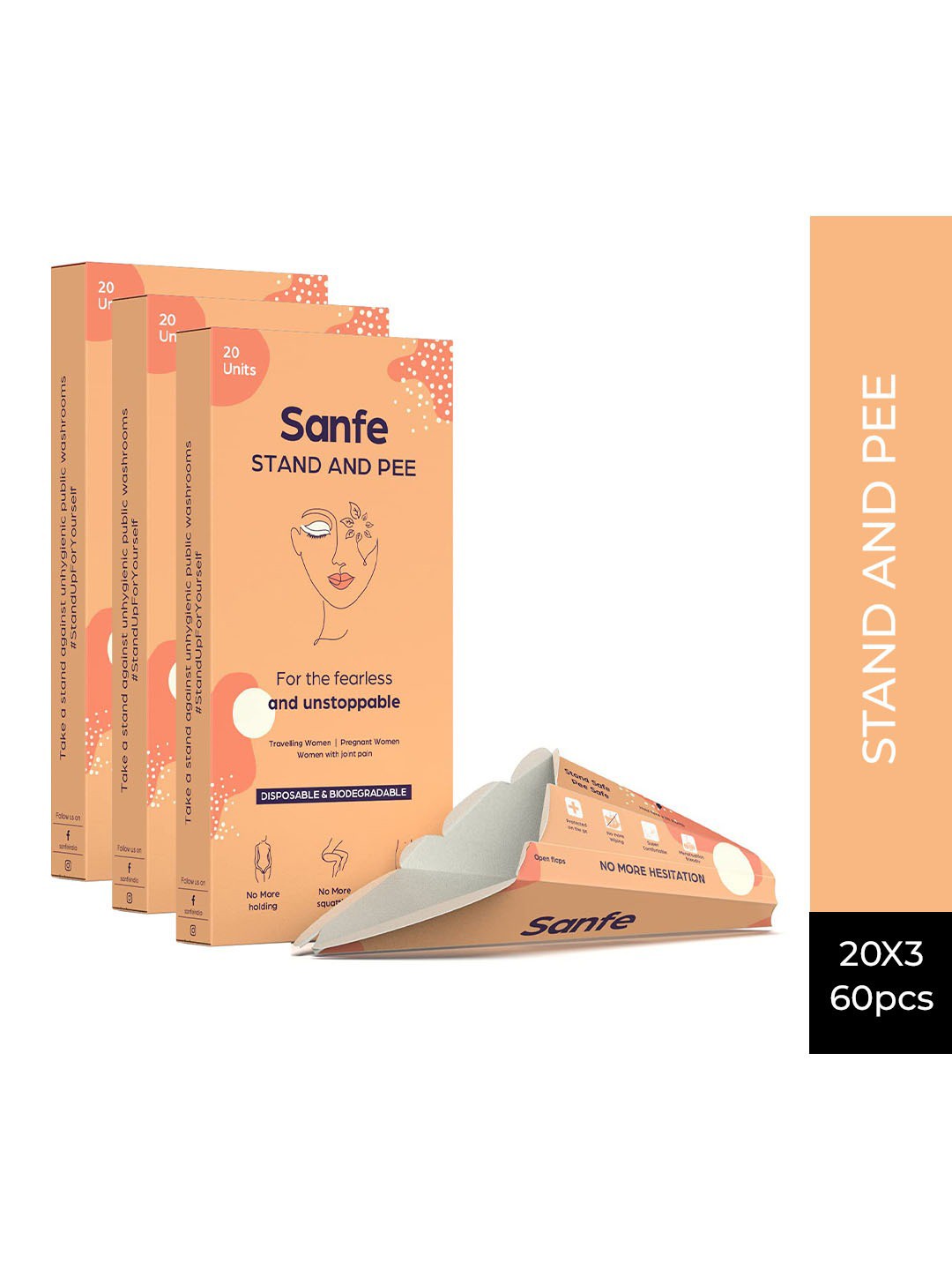 

Sanfe Women Pack Of 3 Stand and Pee Biodegradble Urination Funnel, Orange