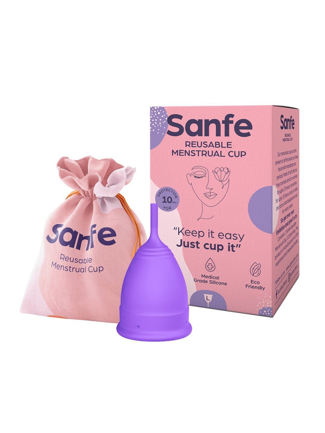 

Sanfe Set Of 2 No Rashes Leakage Or Odor Reusable Large Menstrual Cups, Purple