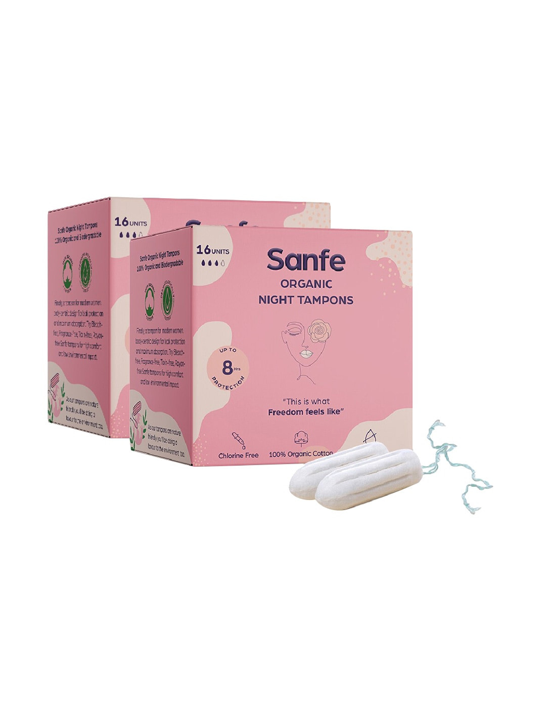 

Sanfe Set Of 2 100% Organic Cotton Digital Day Tampons, Pink