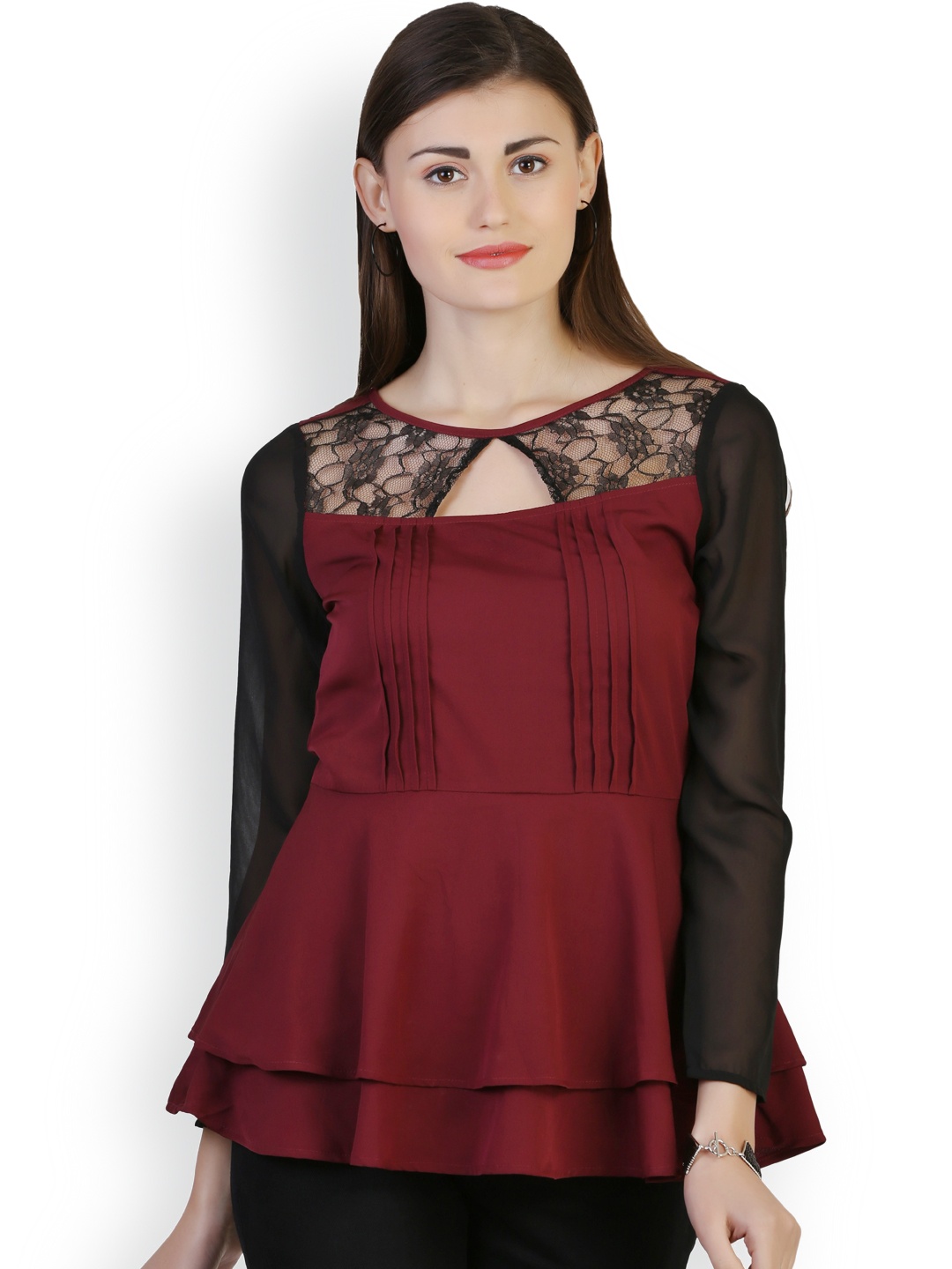 

Belle Fille Maroon Peplum Top