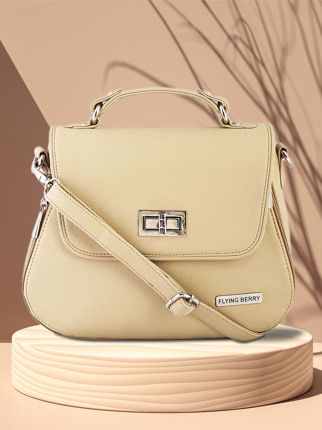 

FLYING BERRY Beige Solid Handheld Bag