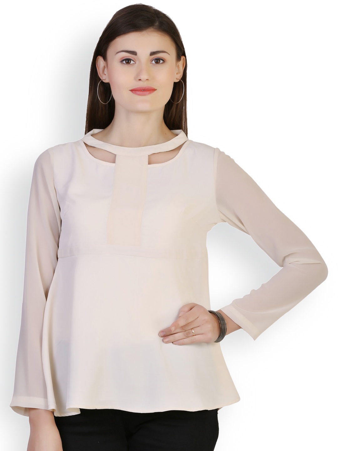 

Belle Fille Cream-Coloured Solid Cut-Out Top