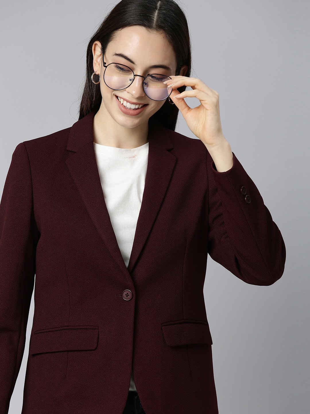 

Mast & Harbour Women Burgundy Solid Regular Fit Casual Blazer