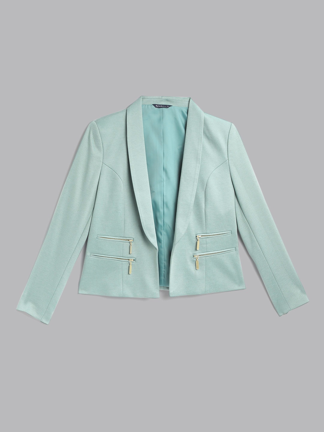 

Mast & Harbour Women Sea Green Solid Open Front Cropped Blazer